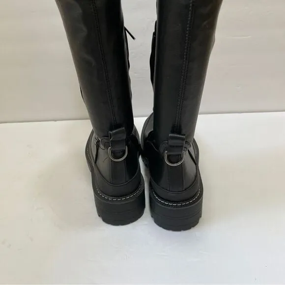 NEW WITHOUT TAGS SAM EDELMAN LERUE TALL RIDING BOOTS IN BLACK VEGAN LEATHER