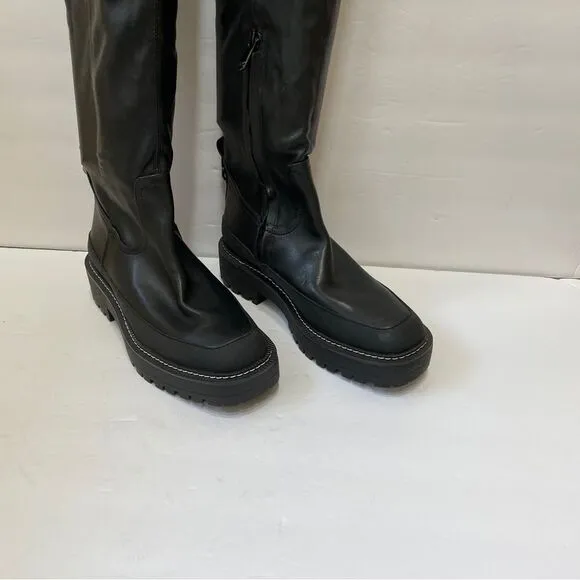 NEW WITHOUT TAGS SAM EDELMAN LERUE TALL RIDING BOOTS IN BLACK VEGAN LEATHER