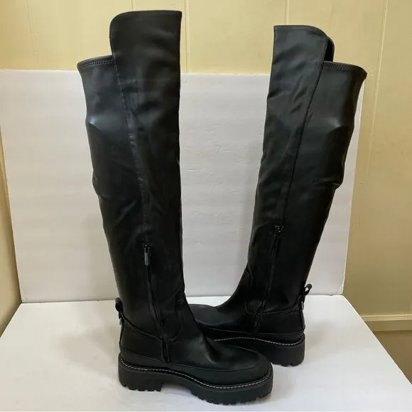 NEW WITHOUT TAGS SAM EDELMAN LERUE TALL RIDING BOOTS IN BLACK VEGAN LEATHER
