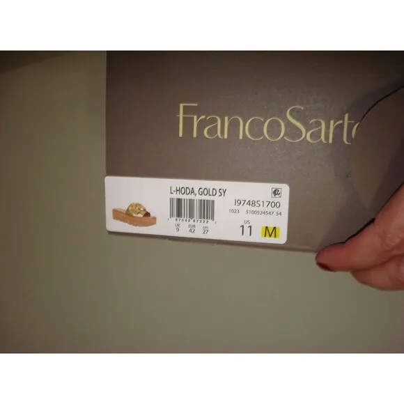 New Womens 11 M Sandal Shoe Franco Sarto Wedge Platform Slide Metallic Gold NIB