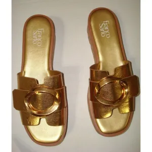 New Womens 11 M Sandal Shoe Franco Sarto Wedge Platform Slide Metallic Gold NIB
