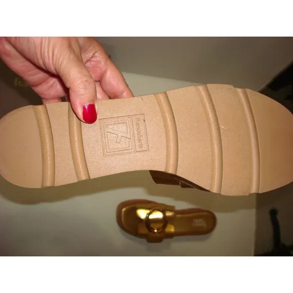 New Womens 11 M Sandal Shoe Franco Sarto Wedge Platform Slide Metallic Gold NIB