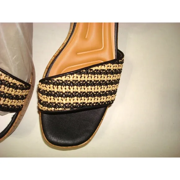 New Womens 11 M Sandals Shoes Franco Sarto Wedge Terry Platform Black Raffia NIB