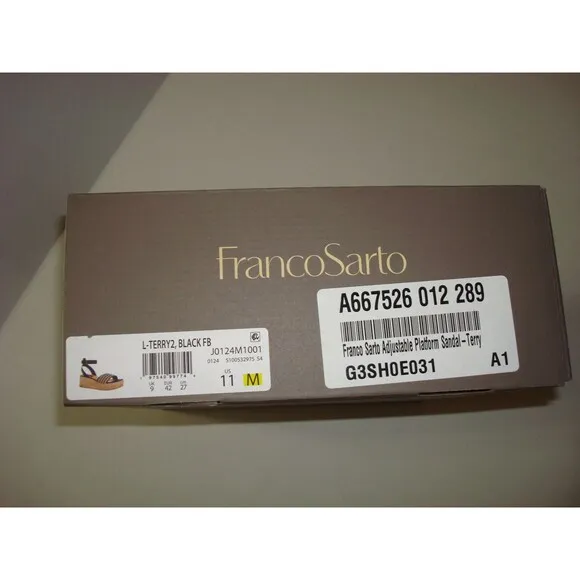New Womens 11 M Sandals Shoes Franco Sarto Wedge Terry Platform Black Raffia NIB