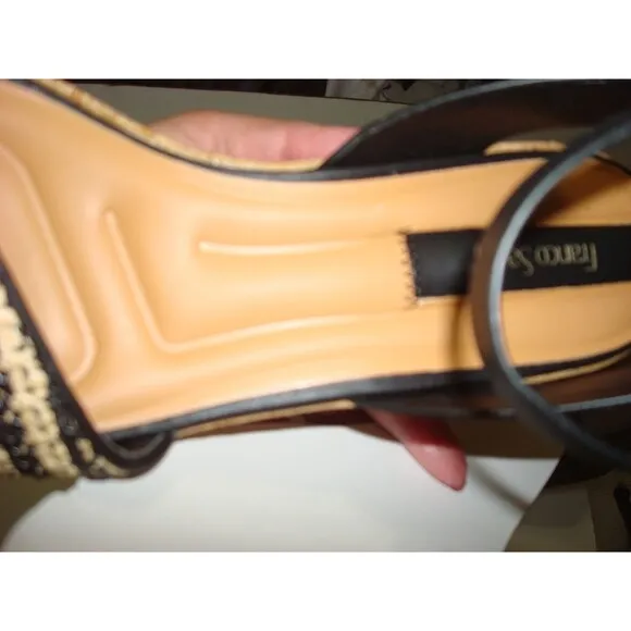 New Womens 11 M Sandals Shoes Franco Sarto Wedge Terry Platform Black Raffia NIB