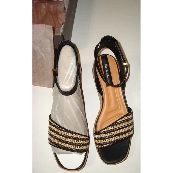 New Womens 11 M Sandals Shoes Franco Sarto Wedge Terry Platform Black Raffia NIB