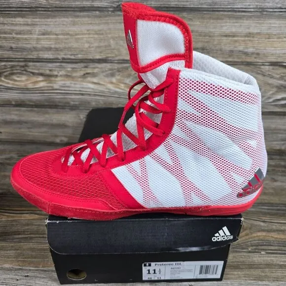 NIB Adidas Pretereo III Red/White Wrestling Shoes Retail $129.99 Men's Size 11.5