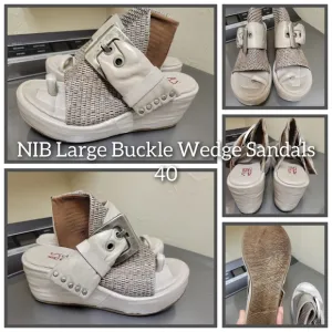 NIB A.S.98 Large Buckle Wedge Platform Sandals 40
