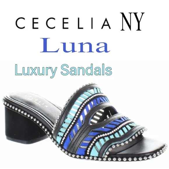 NIB Cecelia New York Luna Metalic Beads Slide Low Heel Luxury 👡 Sandal