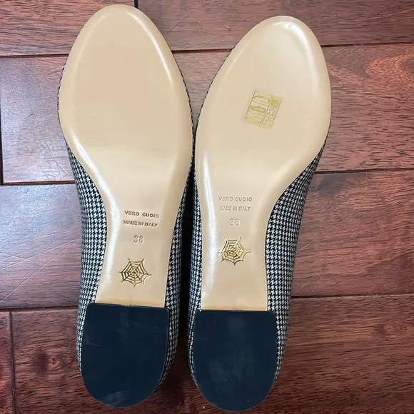NIB Charlotte Olympia Italy Kitty Houndstooth Wool Leather Flats