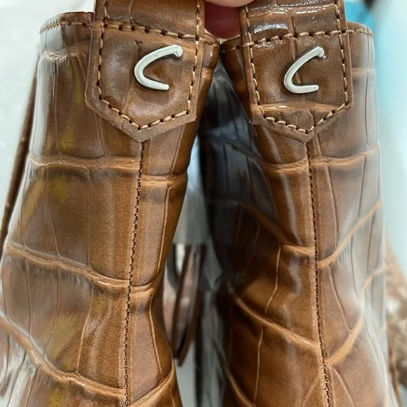 NIB Circus Sam Edelman 8.5 caramel mocha croc patent chunky heel square toe boot