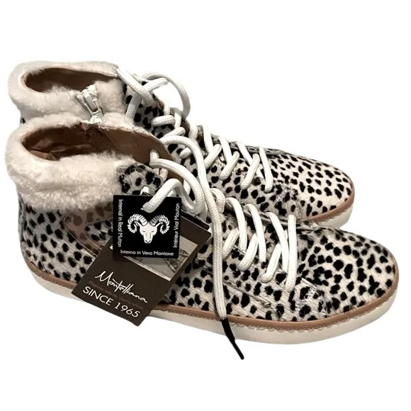 NIB Montelliana 1965 Sandy High Top Sneaker Boots Cow Spot Calf Fur Size 8