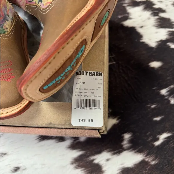 NIB Roper Brown and Floral Western Baby Boots Sz 1