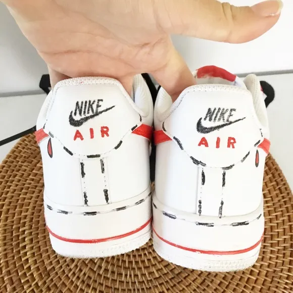 Nike Air Force 1 07 Custom Shoes Size 8 Mens 9.5 Womens White, Red &amp; Black