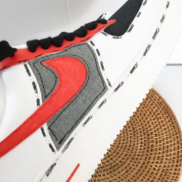 Nike Air Force 1 07 Custom Shoes Size 8 Mens 9.5 Womens White, Red &amp; Black