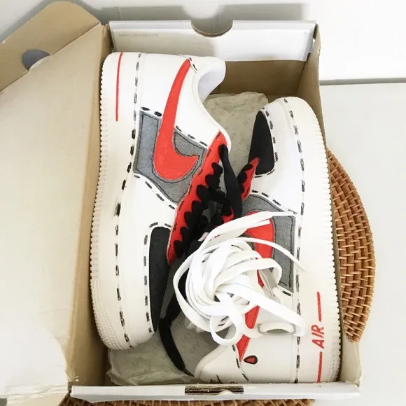 Nike Air Force 1 07 Custom Shoes Size 8 Mens 9.5 Womens White, Red &amp; Black