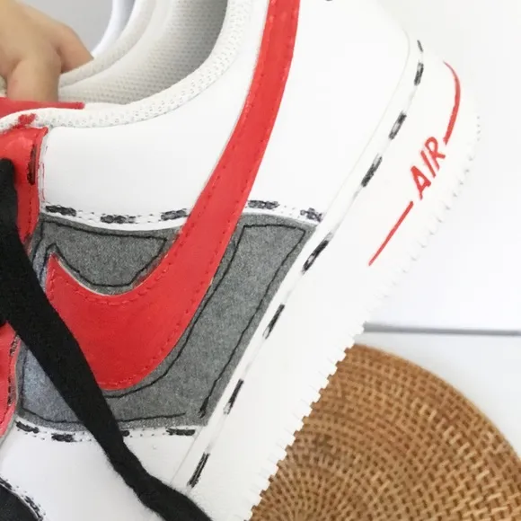 Nike Air Force 1 07 Custom Shoes Size 8 Mens 9.5 Womens White, Red &amp; Black