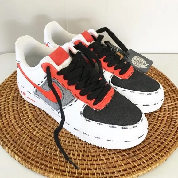 Nike Air Force 1 07 Custom Shoes Size 8 Mens 9.5 Womens White, Red &amp; Black