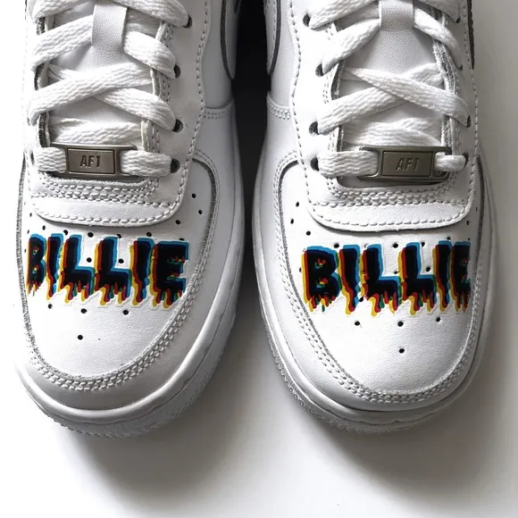 Nike Air Force 1 Billie Eilish Custom Sneakers White Shoes Size 7 Women's