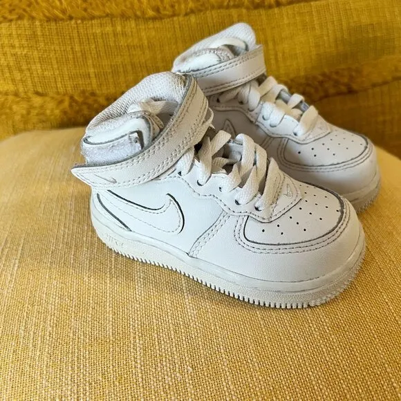 Nike Air Force 1 Mid LE TD Toddler Size 5C  Shoes Triple White Leather Sneakers