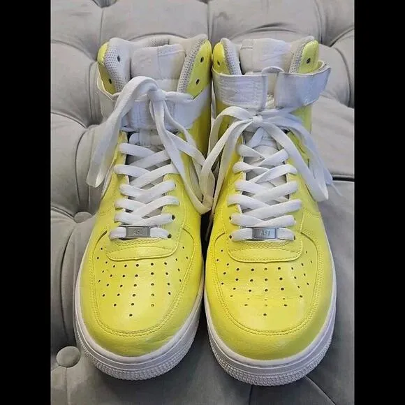Nike Air Force Leather Custom Painted Yellow High Top Athletic Mens Shoes 9.5
