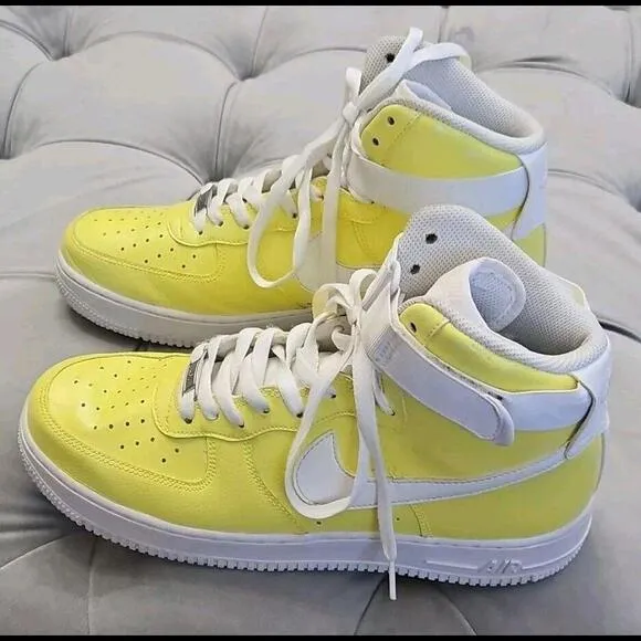 Nike Air Force Leather Custom Painted Yellow High Top Athletic Mens Shoes 9.5