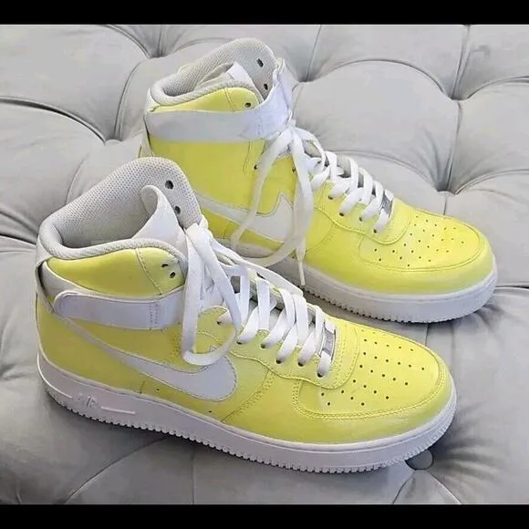 Nike Air Force Leather Custom Painted Yellow High Top Athletic Mens Shoes 9.5