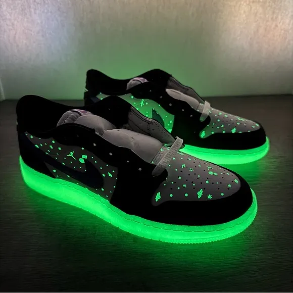 Nike Air Jordan 1 Low Glow-in-the Dark Shoes HF0410-001 Youth's 6.5/Women's 8