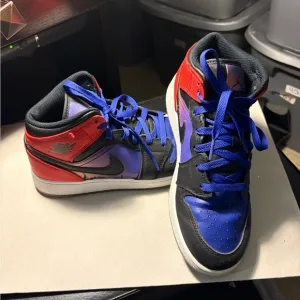 Nike Air Jordan 1 Mid SS (GS) Concord Black Red purple Shoes Size 6.5(113)