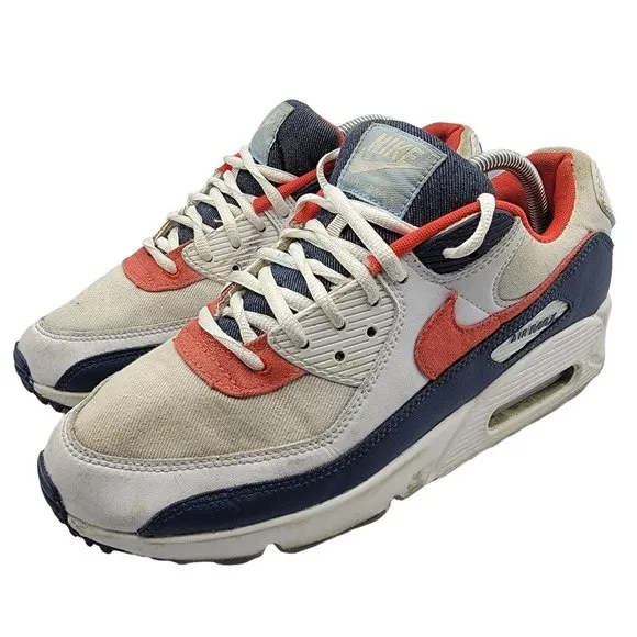 Nike Air Max 90 Denim White Red Blue DJ5170-100 Mens Size 9.5