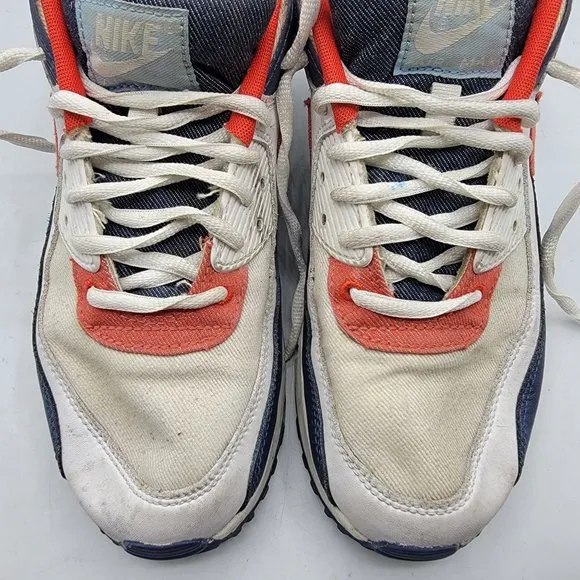 Nike Air Max 90 Denim White Red Blue DJ5170-100 Mens Size 9.5