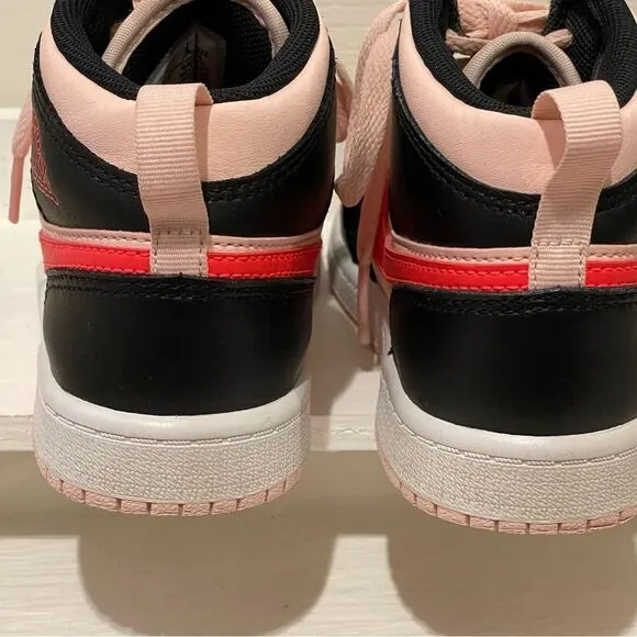 Nike Air Jordan 1 Mid GS Atmosphere Shoes Black Pink Crimson Kids 1Y
