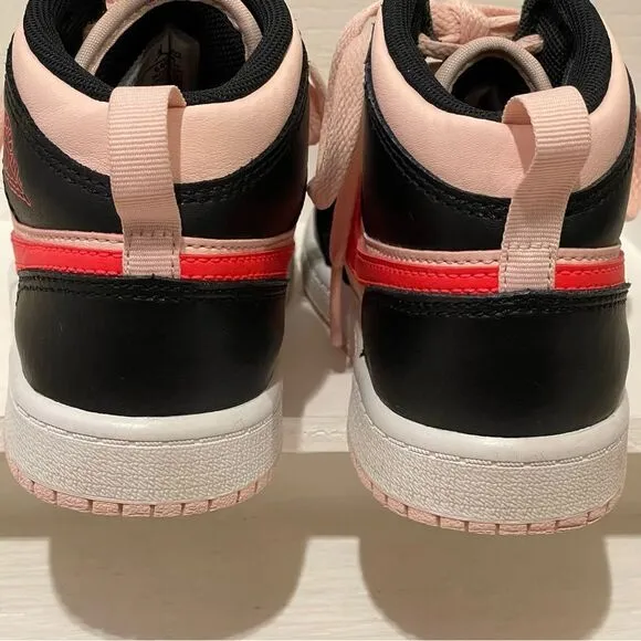 Nike Air Jordan 1 Mid GS Atmosphere Shoes Black Pink Crimson Kids 1Y