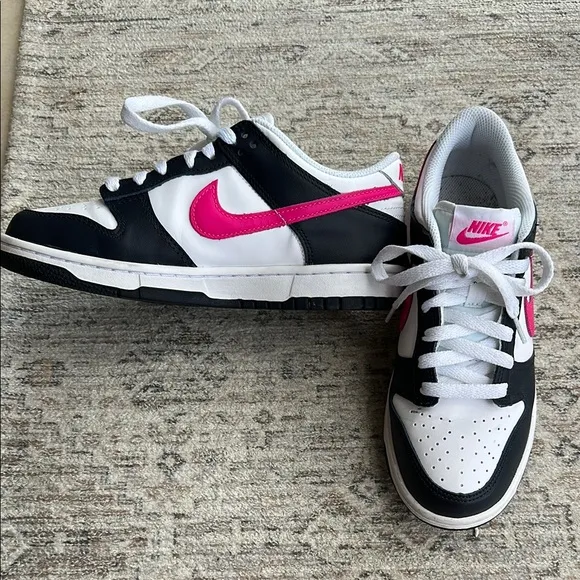 Nike Black and White Shoes with Pink Highlights