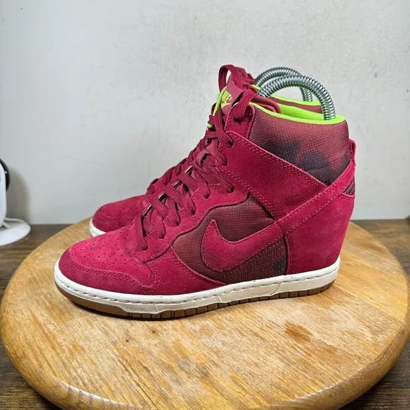 Nike Dunk Sky Hi Black Hidden Wedge Noble‎ Red 543258-601 Shoes Womens Size 7