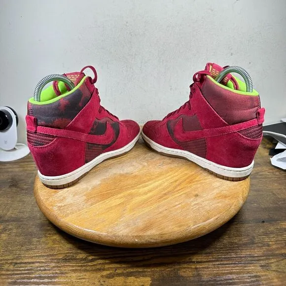 Nike Dunk Sky Hi Black Hidden Wedge Noble‎ Red 543258-601 Shoes Womens Size 7