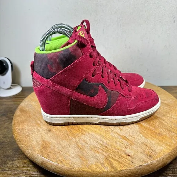 Nike Dunk Sky Hi Black Hidden Wedge Noble‎ Red 543258-601 Shoes Womens Size 7