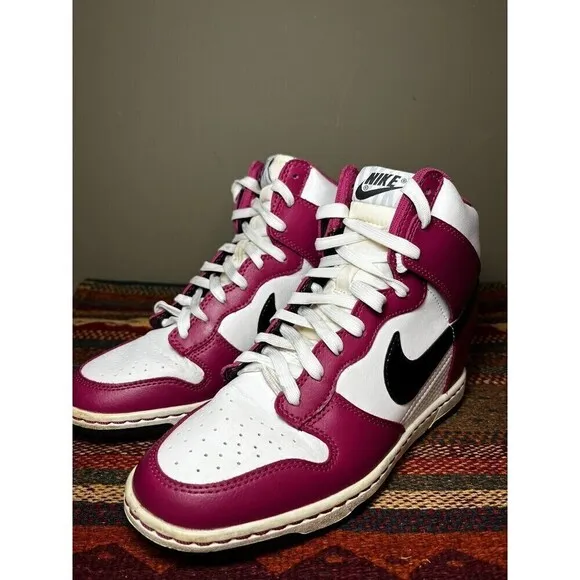 Nike Dunk Sky Hi Bright Magenta Sneakers 528899-502 Black White Wedge 7.5