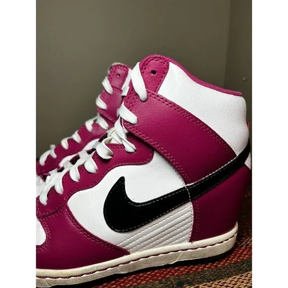 Nike Dunk Sky Hi Bright Magenta Sneakers 528899-502 Black White Wedge 7.5