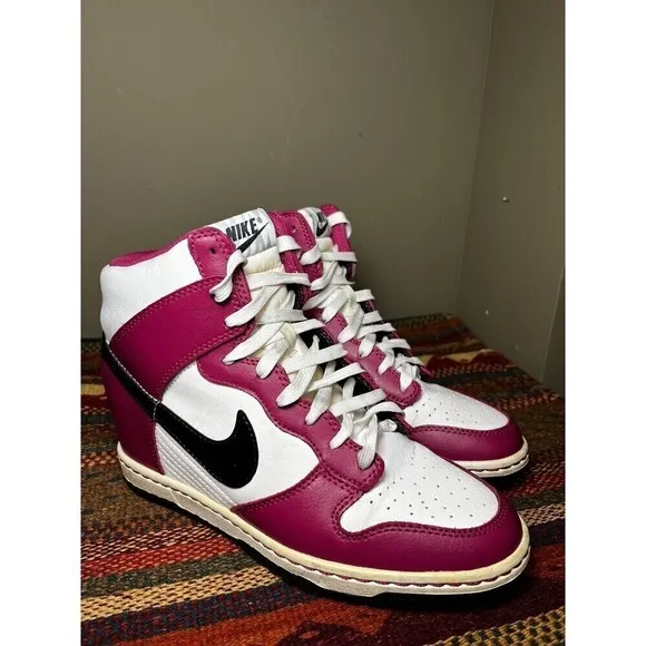 Nike Dunk Sky Hi Bright Magenta Sneakers 528899-502 Black White Wedge 7.5