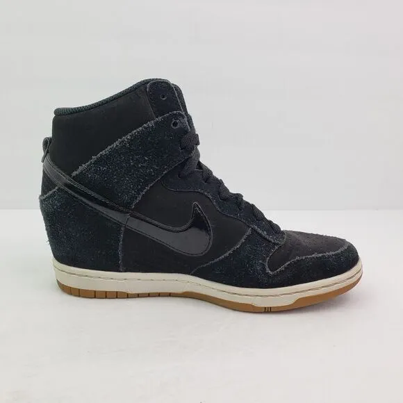 Nike Dunk Sky Hi Essential Womens Size 8 Black Suede Hidden Wedge Sneaker Shoes