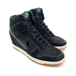 Nike Dunk Sky Hi Essential Womens Size 8 Black Suede Hidden Wedge Sneaker Shoes