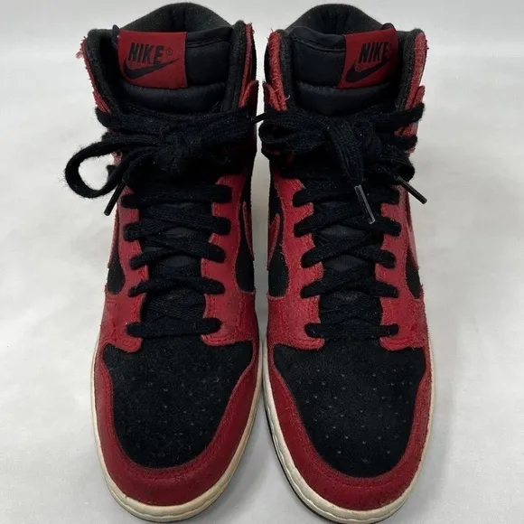 Nike Dunk Sky Hi Women's Size 8 Hidden Wedge Heels Black Red Shoes 528899-016