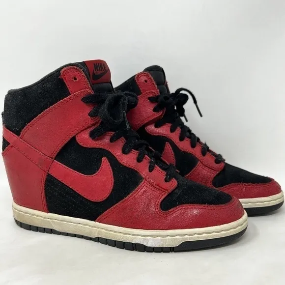 Nike Dunk Sky Hi Women's Size 8 Hidden Wedge Heels Black Red Shoes 528899-016