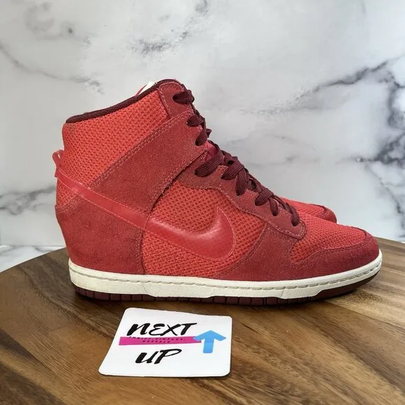 Nike Dunk Sky High Hi Red Pink Women's Us Size 8.5 Hidden Wedge Shoes 644877-600