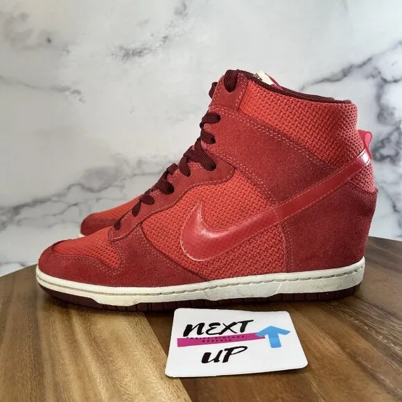Nike Dunk Sky High Hi Red Pink Women's Us Size 8.5 Hidden Wedge Shoes 644877-600