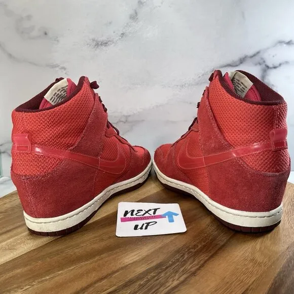 Nike Dunk Sky High Hi Red Pink Women's Us Size 8.5 Hidden Wedge Shoes 644877-600