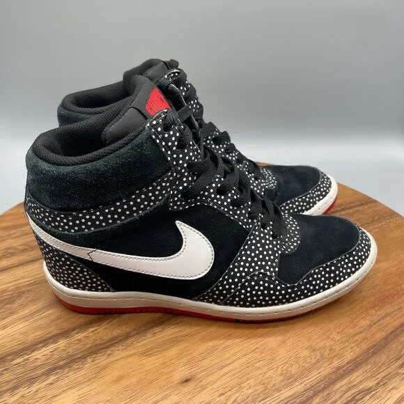 Nike Force Sky High Shoes Womens Size 9.5 Black Polka Dot Hidden Wedge Sneakers