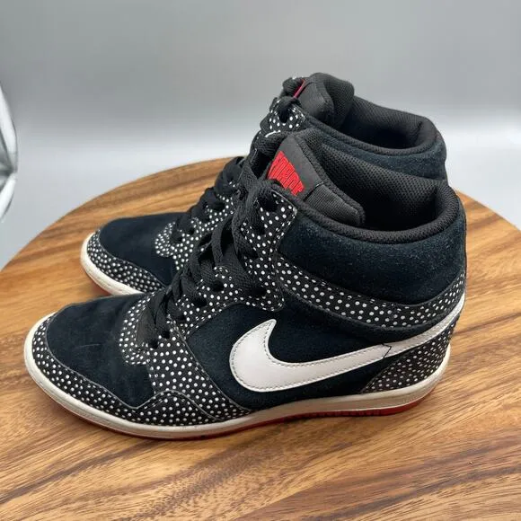Nike Force Sky High Shoes Womens Size 9.5 Black Polka Dot Hidden Wedge Sneakers