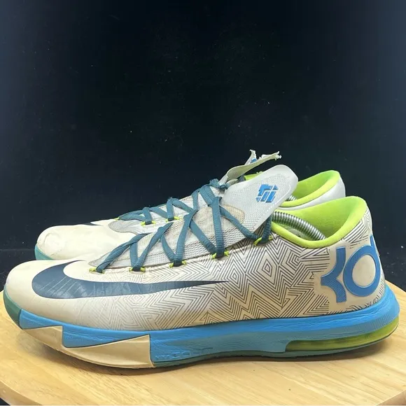 Nike KD 6 VI Pure Platinum/Vivid Blue-Volt Low Top Sneakers 599424-009 size 12